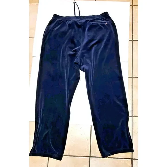 VTG Fila Baggy Velour Pants Men 2XL Navy Blue Ankle Zip Pockets Embroidered Y2K - Picture 7 of 8